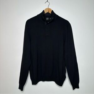 Hugo Boss Black Pampre Virgin Wool 1/4 Button Pullover Sweater Size Large